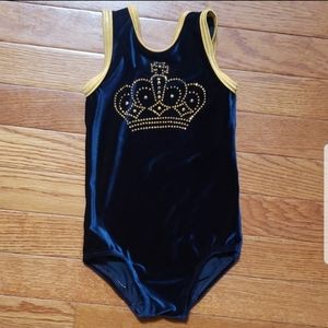 GK Elite👑Velvet Leotard Navy & Gold Child's XS
